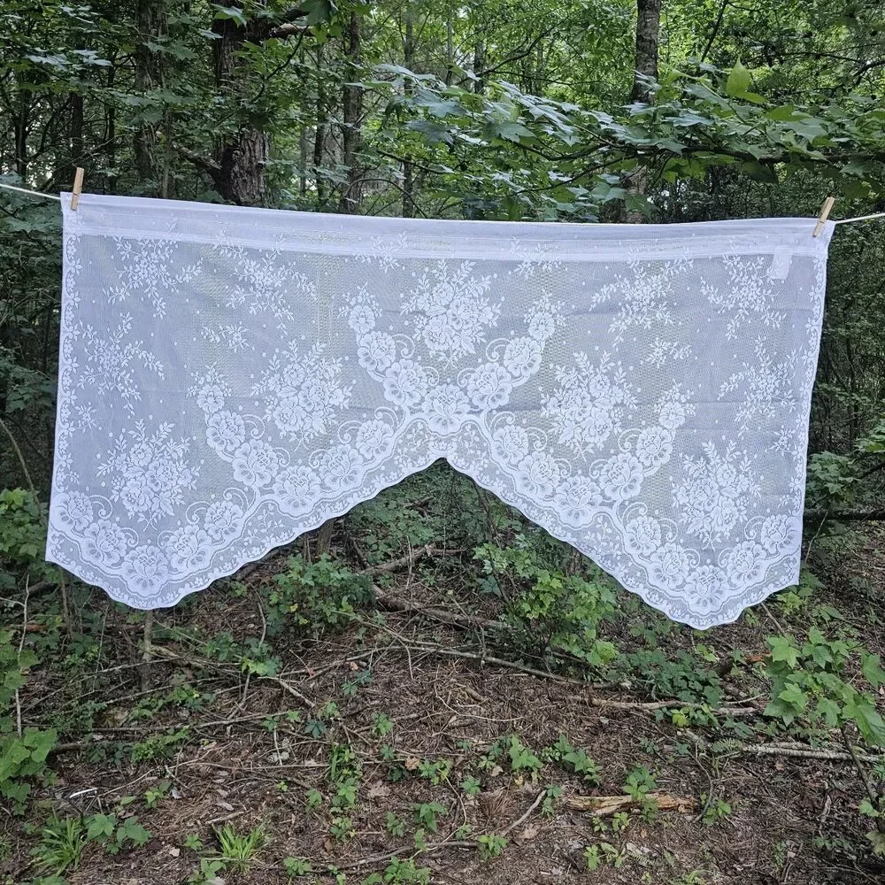White Lace Swag Valence Curtain Cottagecore Floral Made In Turkey